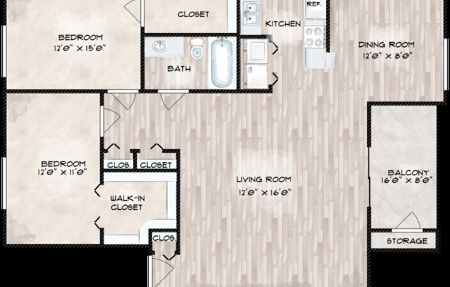 2 beds, 1 bath, 1,159 sqft, $1,235