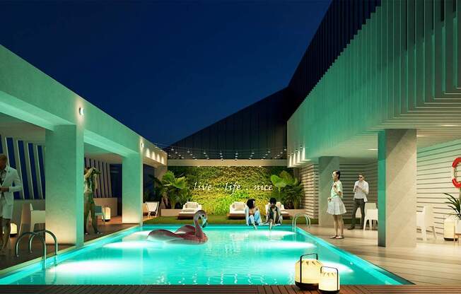 Pool View In Night at Iris Luxury Apartments, Memphis, TN