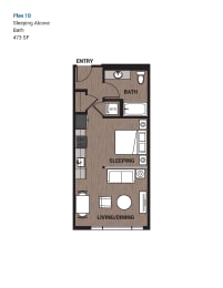 Studio, 1 bath, 473 sqft, $1,637