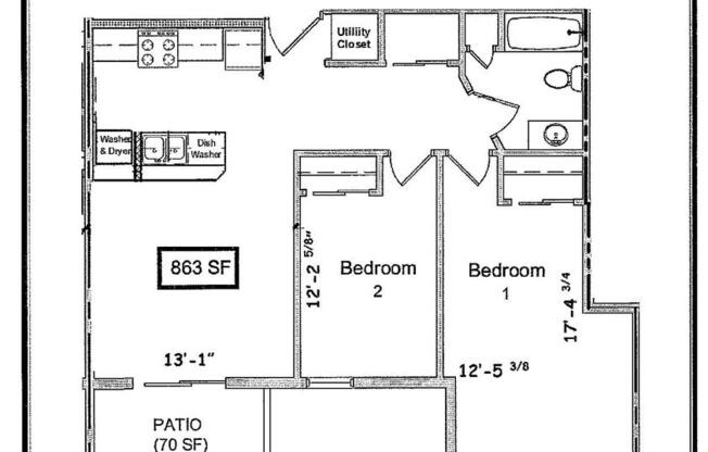 2 beds, 1 bath, 863 sqft, $1,690, Unit 307