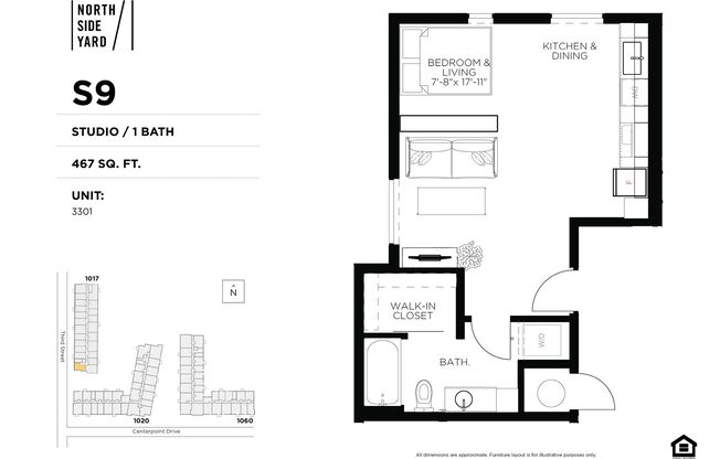 Studio, 1 bath, 467 sqft, $1,100, Unit 3301