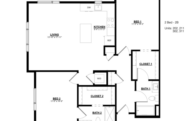 2 beds, 2 baths, 1,172 sqft, $1,750, Unit 202