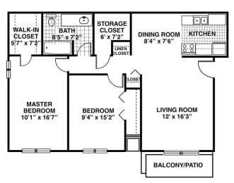 2 beds, 1 bath, 941 sqft, $1,523