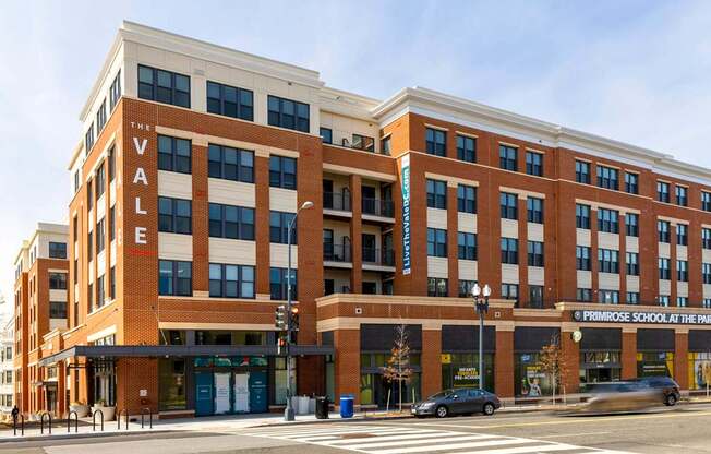 A large brick building with the word