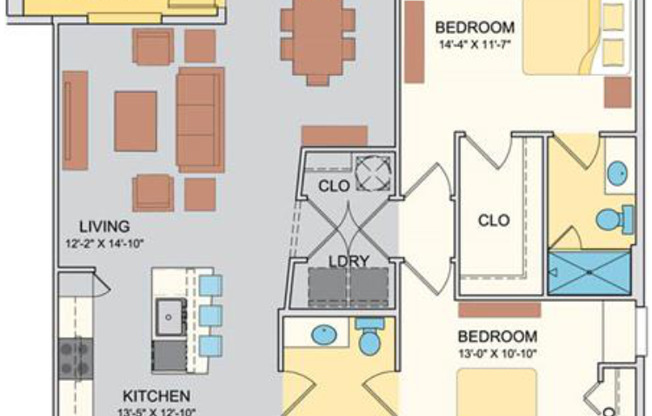 2 beds, 2 baths, 1,161 sqft, $1,800