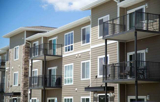 Zoomed in view of Northridge Apartments' balconies.