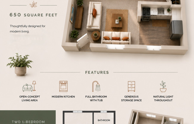 1 bed, 1 bath, 650 sqft, $1,125