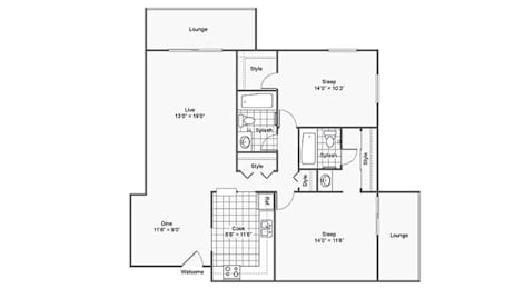 2 beds, 2 baths, 1,074 sqft, $1,518