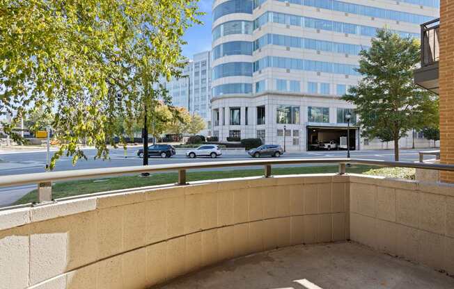 Flatiron West Trade Apartments patio with cement flooring