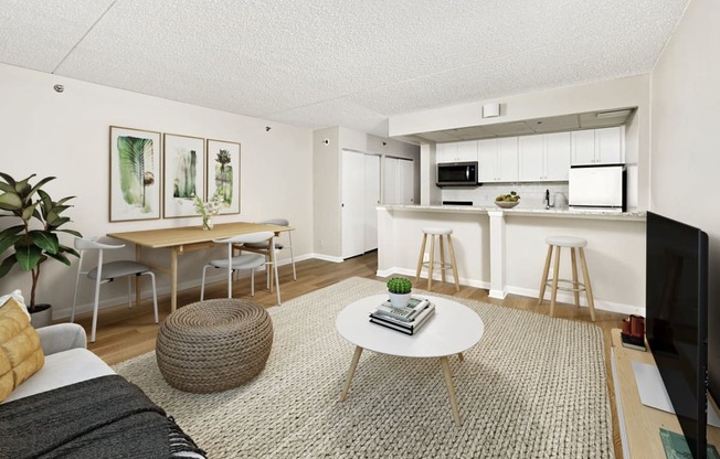 Apartment living area (virtually staged) at Lenox Club, Arlington