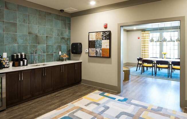 Cyber Cafe with Coffee Station and Work Areas for Residents at Echo at North Pointe Center Apartment Homes, Alpharetta, GA 30009