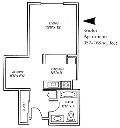 Studio, 1 bath, 405 sqft, $1,050