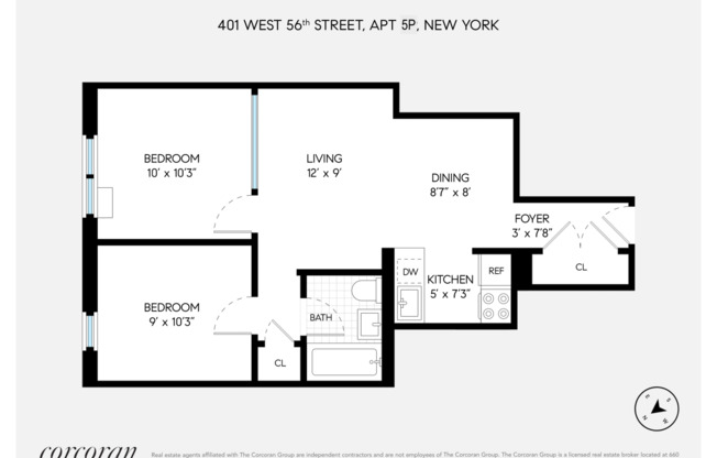 2 beds, 1 bath, $4,800, Unit 5P