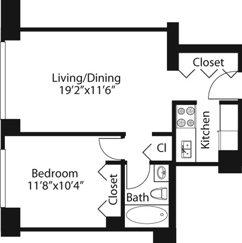 1 bed, 1 bath, 574 sqft, $4,822, Unit 21E