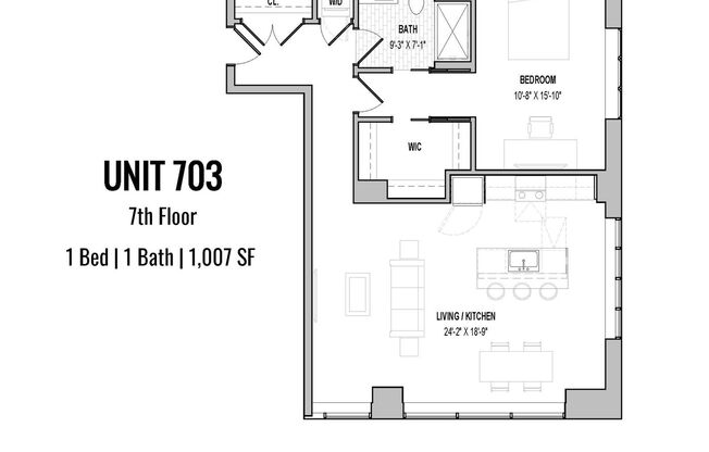 1 bed, 1 bath, 581 sqft, $3,299, Unit 703