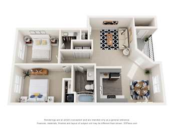 a 3d floor plan of a 2100 sq ft apartment