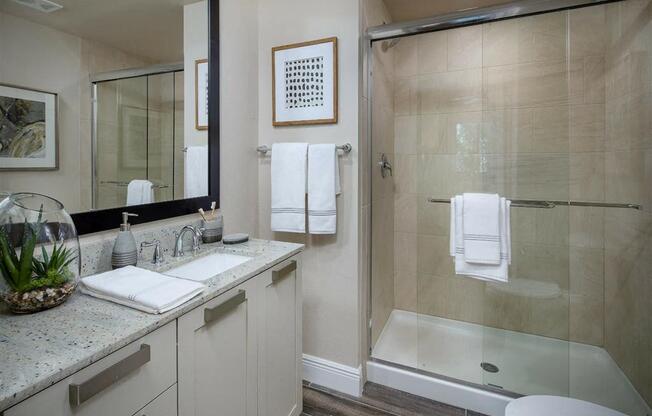 separate glass enclosed shower