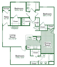 3 beds, 2 baths, 1,327 sqft, $1,589