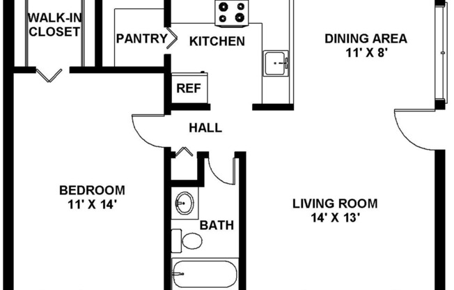 1 bed, 1 bath, 650 sqft, $1,288