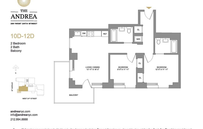 2 beds, 2 baths, $11,320, Unit 12D