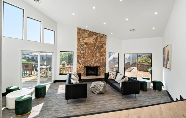 Expansive Clubhouse with Fireplace at Glen at Bogey Hills, St. Charles, Missouri