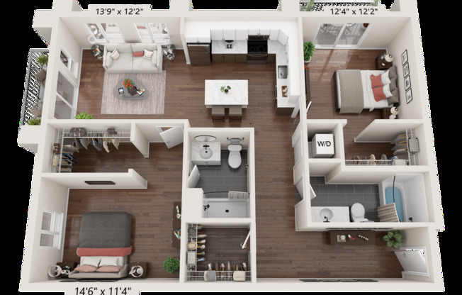 2 beds, 2 baths, 1,168 sqft, $1,950, Unit 301