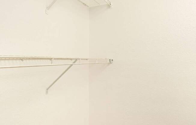 Empty white closet with two shelves.