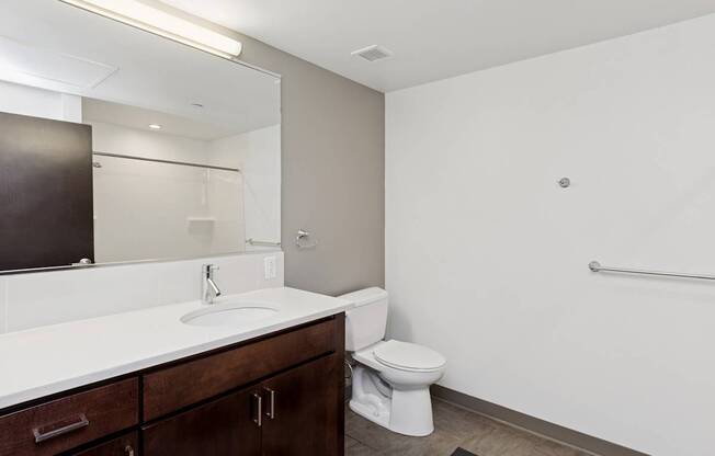 A white sink is in a bathroom with a toilet and a shower.