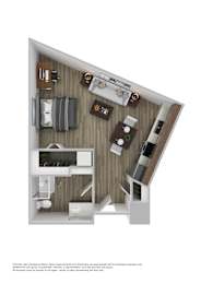 Studio, 1 bath, 496 sqft, $1,299