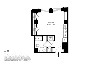 Studio, 1 bath, 418 sqft, $1,300