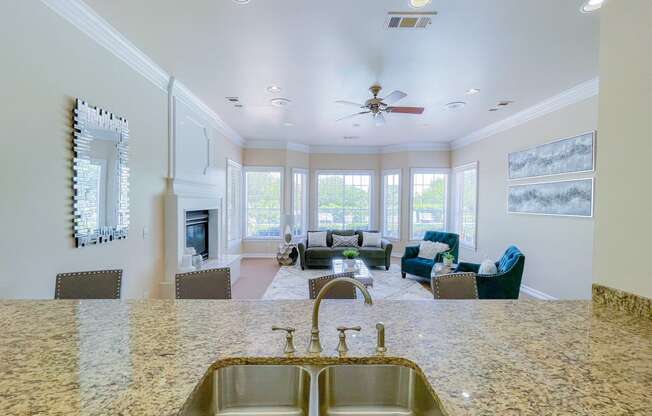 Kitchen bar top  with a sink in the community clubhouse at Turnberry Isle Apartments.