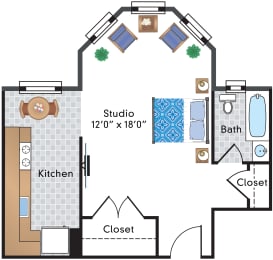 Studio, 1 bath, 498 sqft, $1,925