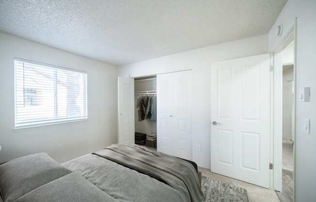 a bedroom with a bed and a closet at Kirkwood Meadows, Pocatello