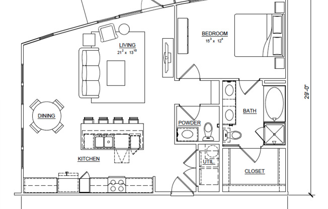1 bed, 1.5 baths, 973 sqft, $2,599