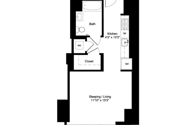 Studio, 1 bath, 487 sqft, $4,375, Unit 6O