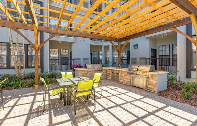 Courtyard pool BBQ Grill area with outdoor seating.