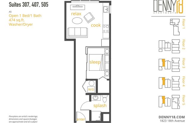 1 bed, 1 bath, 483 sqft, $1,645, Unit 307 MFTE