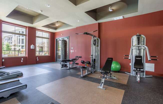 Fitness Center with Weight Machines at Encore281 apartments San Antonio