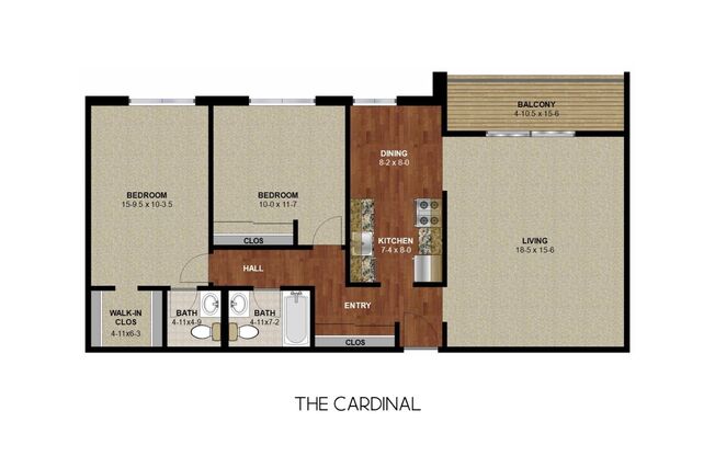 2 beds, 2 baths, 1,045 sqft, $1,730