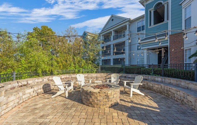 the preserve at ballantyne commons patio with fire pit and chairs