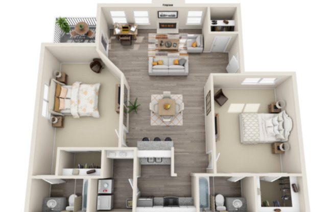 2 beds, 2 baths, 1,240 sqft, $1,377