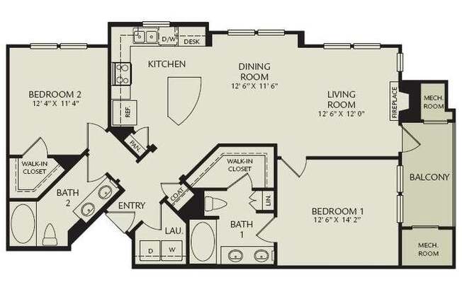 2 beds, 2 baths, 1,105 sqft, $2,574