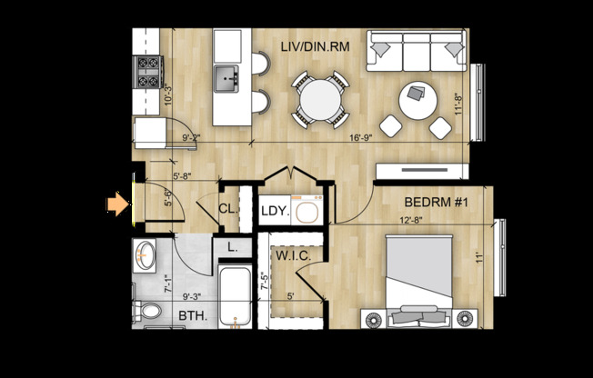 1 bed, 1 bath, 636 sqft, $2,250, Unit 525