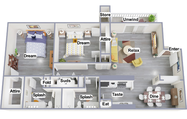2 beds, 2 baths, 922 sqft, $1,049