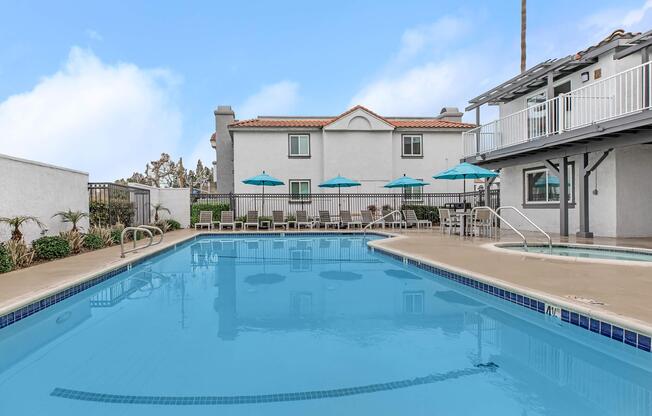 a building with a pool of water