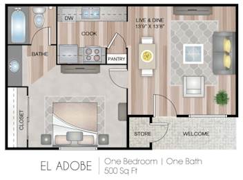 1 bed, 1 bath, 500 sqft, $830