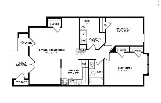 2 beds, 1 bath, 1,000 sqft, $2,460