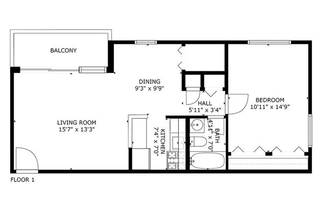 1 bed, 1 bath, 636 sqft, $1,285