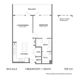 1 bed, 1 bath, 755 sqft, $2,046