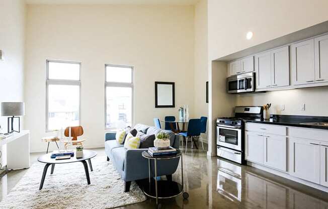 staged kitchen/living room